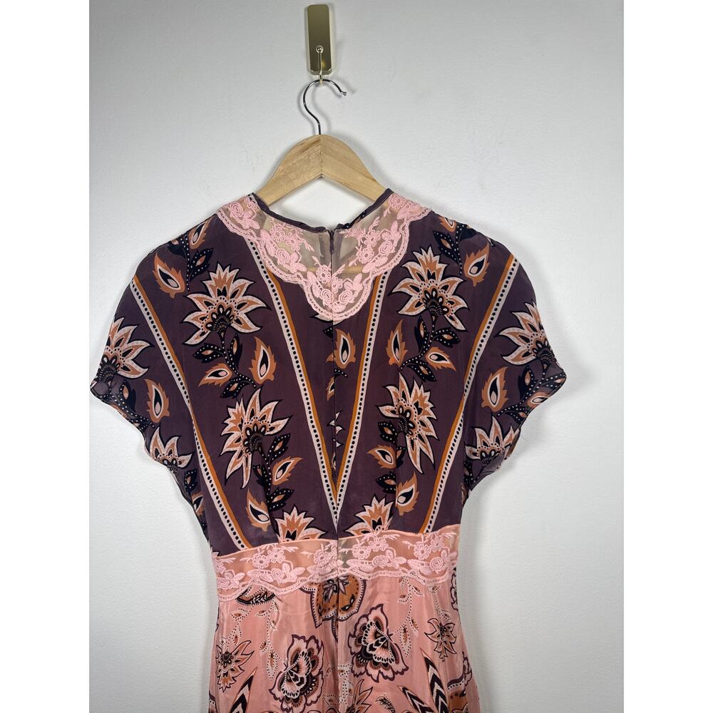 FARM Rio Glam Tapestry Lace Romantic Short Sleeve Maxi Dress Pink Pattern, XXS - Picture 8 of 8